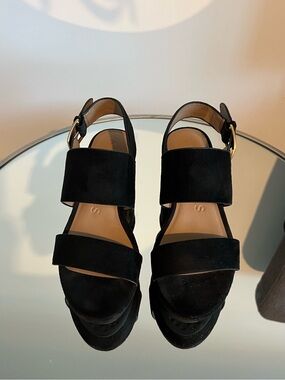 Aerosoles Black Suede Platform Slingback Sandals